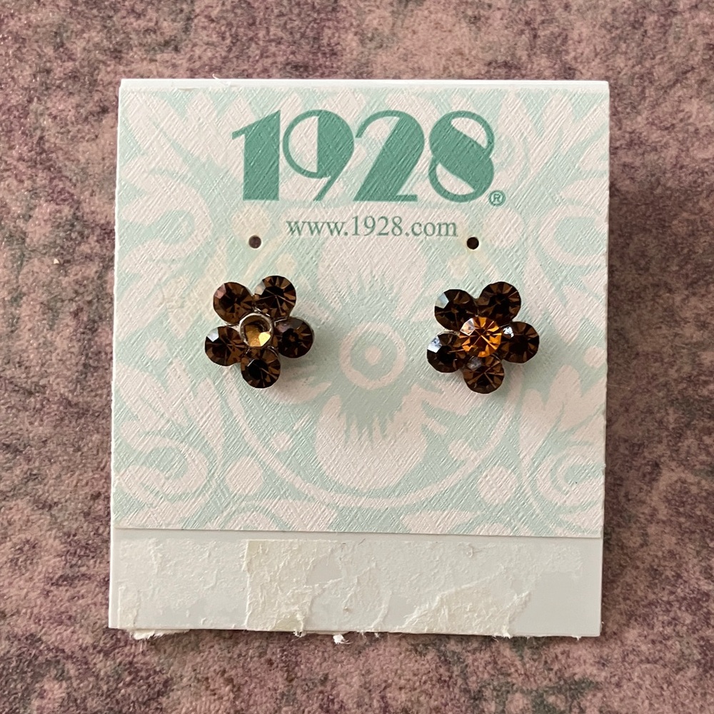 1928 Gold and Brown Flower Earrings